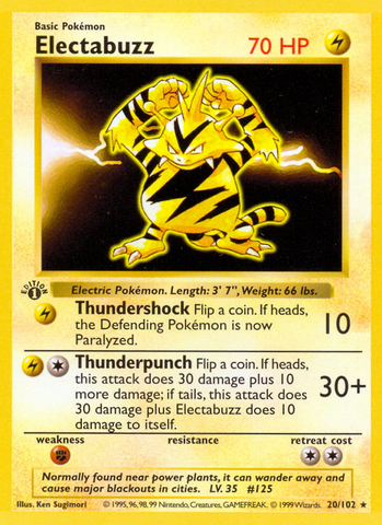 Electabuzz (20/102) (Shadowless) [Base Set 1st Edition]