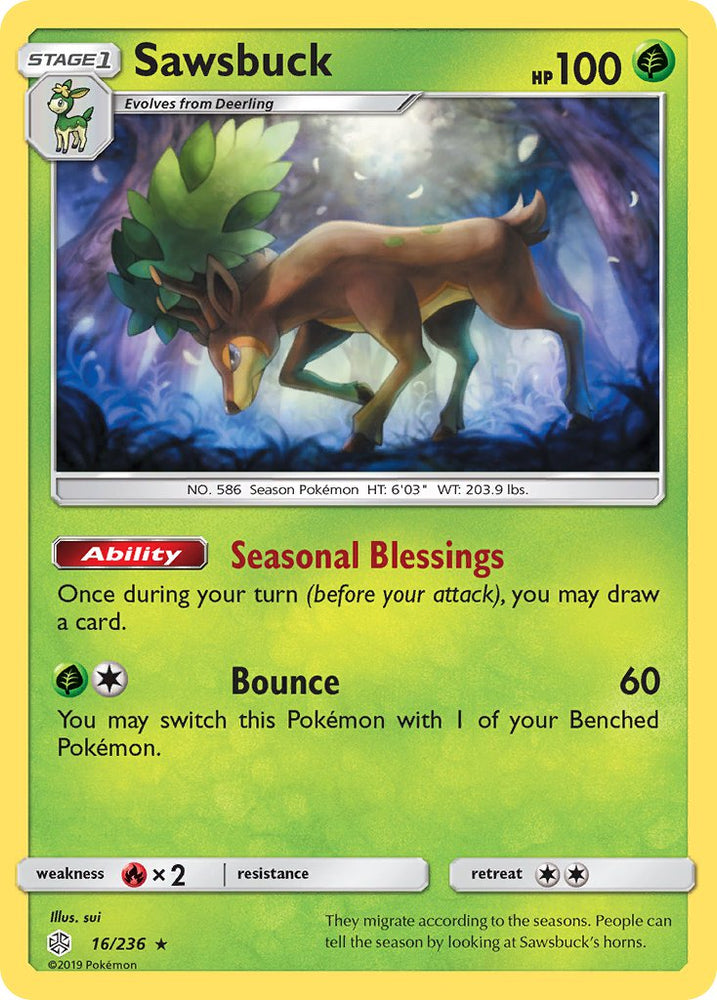 Sawsbuck (16/236) (Prerelease Kit Exclusive) (Theme Deck Exclusive) [Sun & Moon: Cosmic Eclipse]