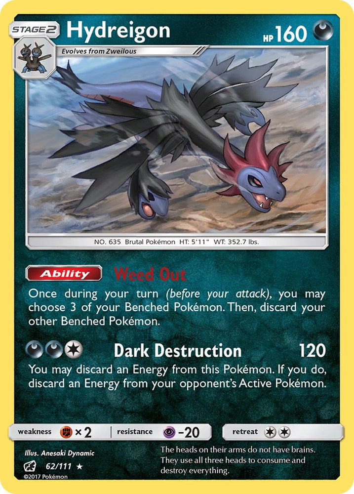 Hydreigon (62/111) (Cracked Ice Holo) (Theme Deck Exclusive) [Sun & Moon: Crimson Invasion]