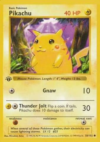 Pikachu (58/102) (Red Cheeks Misprint) [Base Set 1st Edition]